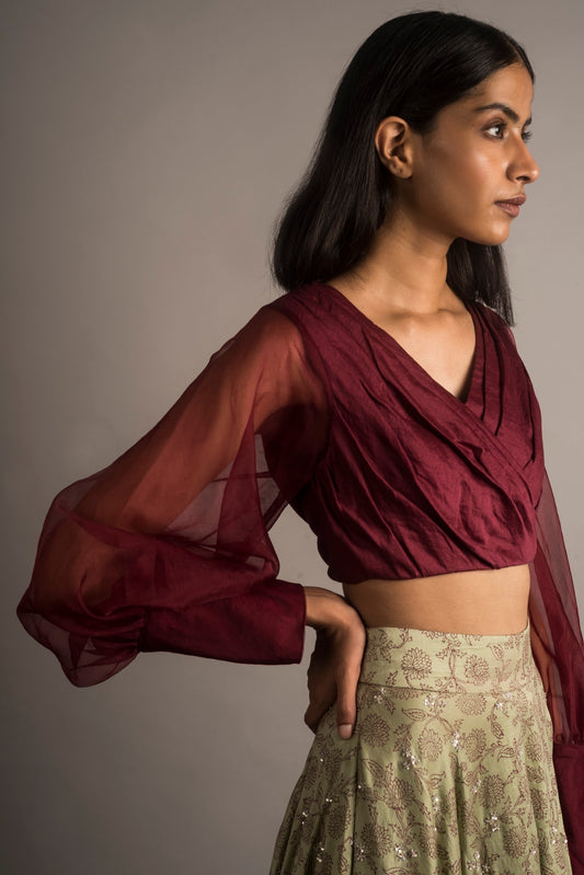 Plum Draped Crop Top - Auruhfy India