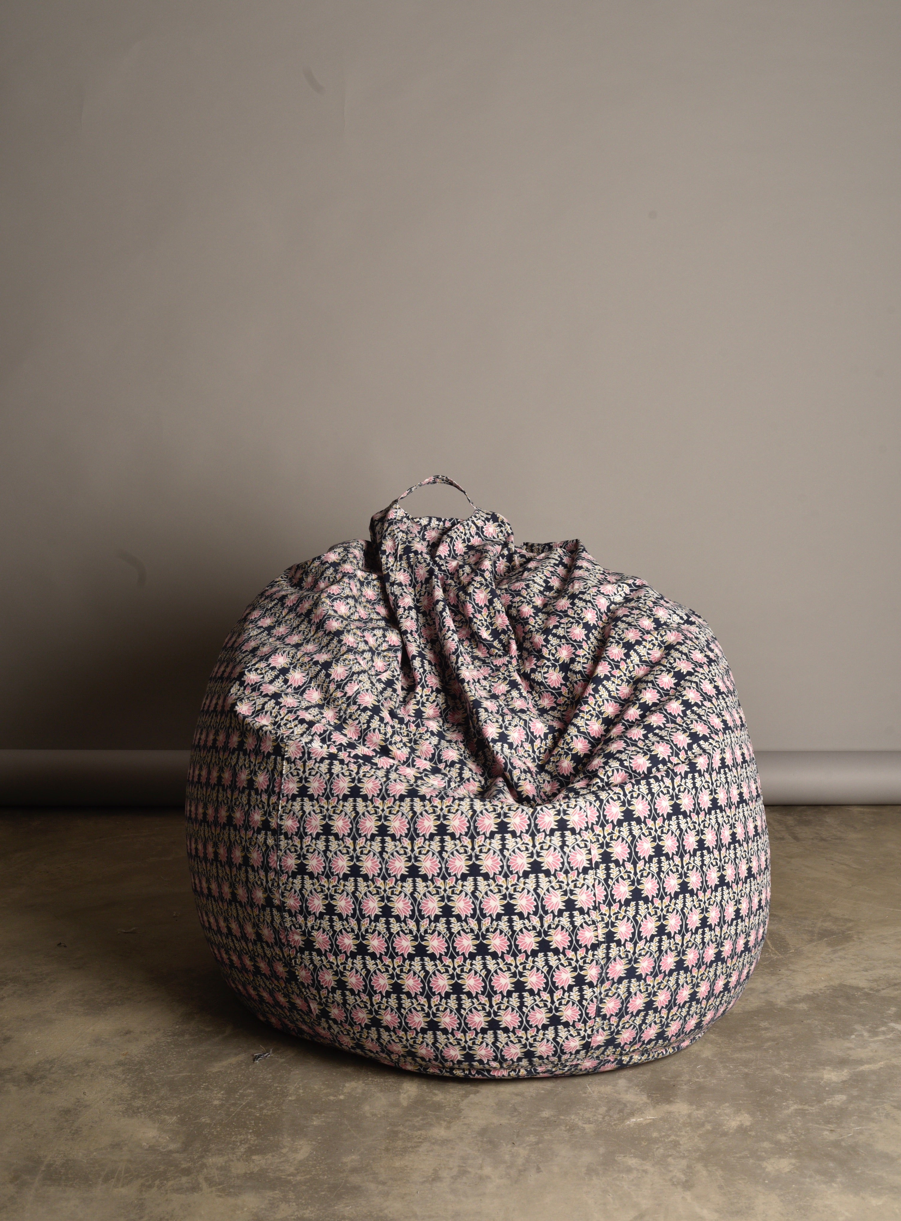 Midnight Blue & Pink Lotus print Bean Bag (Cover) - Auruhfy India