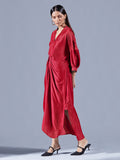 Scarlet Asymmetric Draped Dress - Auruhfy India