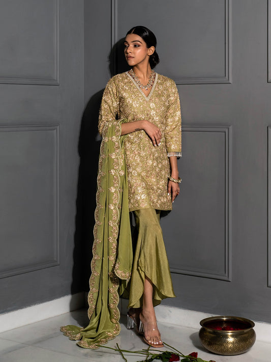 Pear Green Embellished Tunic Set