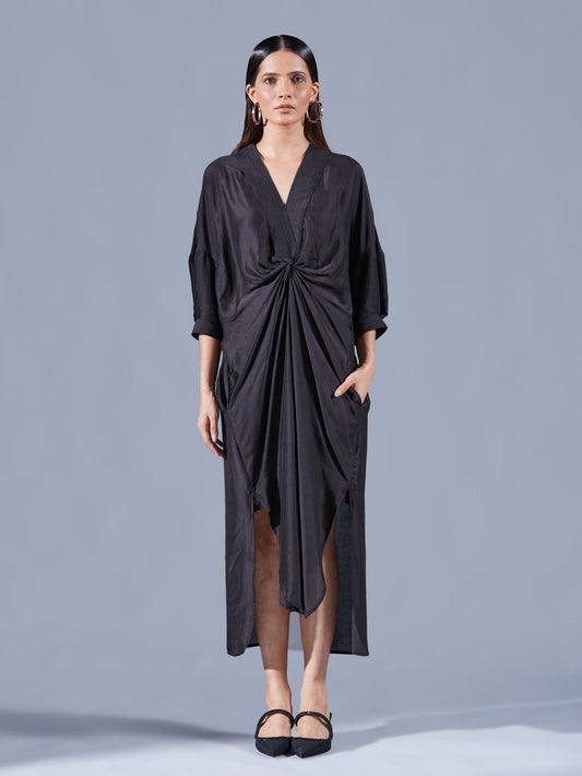 Raven Asymmetric Draped Dress - Auruhfy India