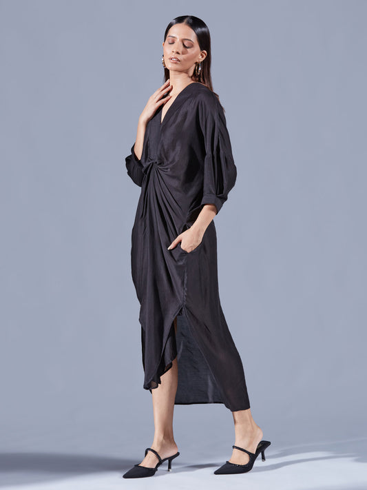 Raven Asymmetric Draped Dress - Auruhfy India