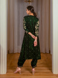 Silk Velvet A-Line Embroidered Kurta Set