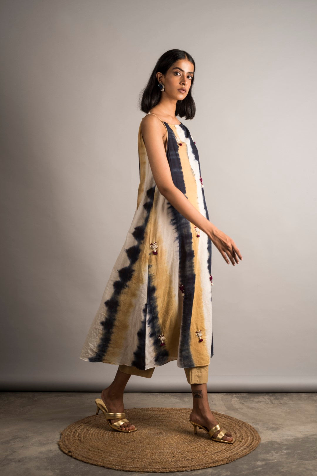 Striped Tie-Dye Embroidered Set - Auruhfy India