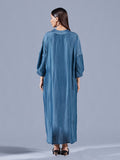 Teal Asymmetric Draped Dress - Auruhfy India